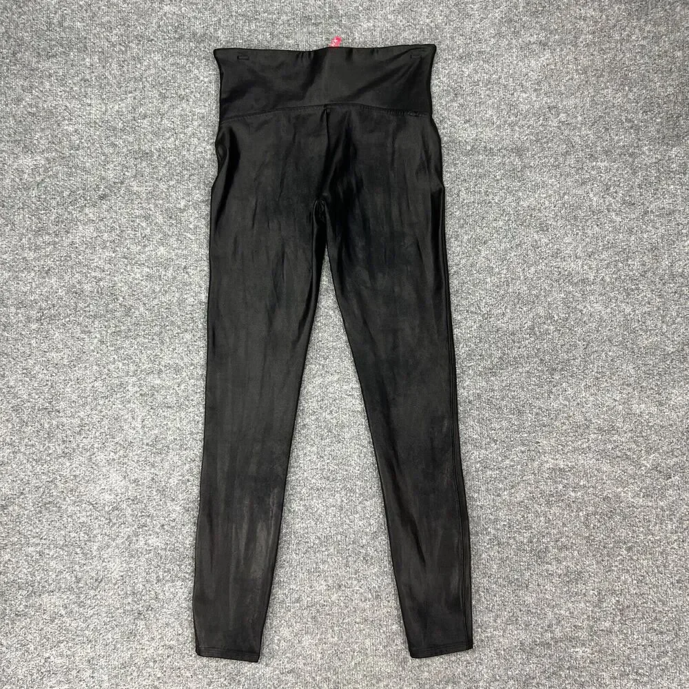 Spanx Leggings Womens L Large Black Faux Leather High Rise Stretch Pull On Yoga